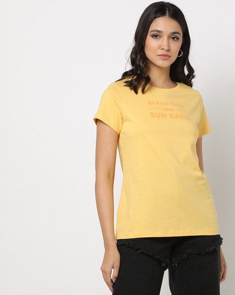 Ideology Womens Heathered Activewear T-Shirt Yellow S
