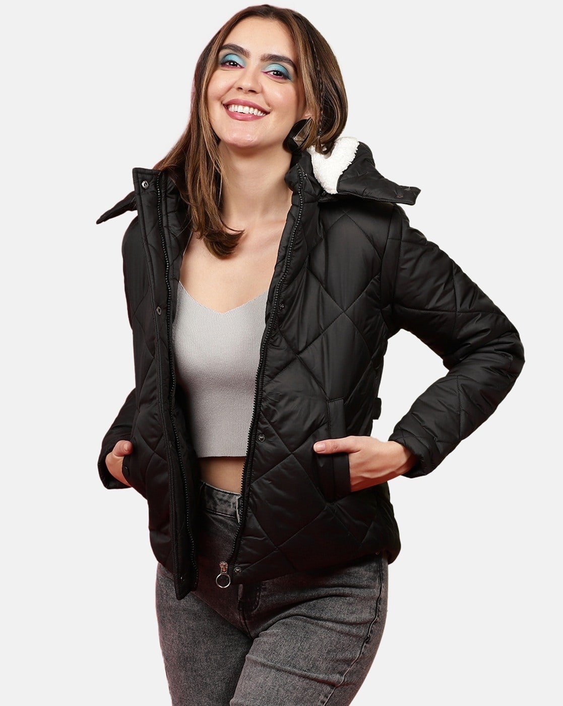 Buy Cadet Blue Jackets & Coats for Women by Fort Collins Online | Ajio.com