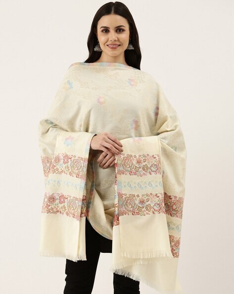 Floral Pattern Shawl with Frayed Hems Price in India