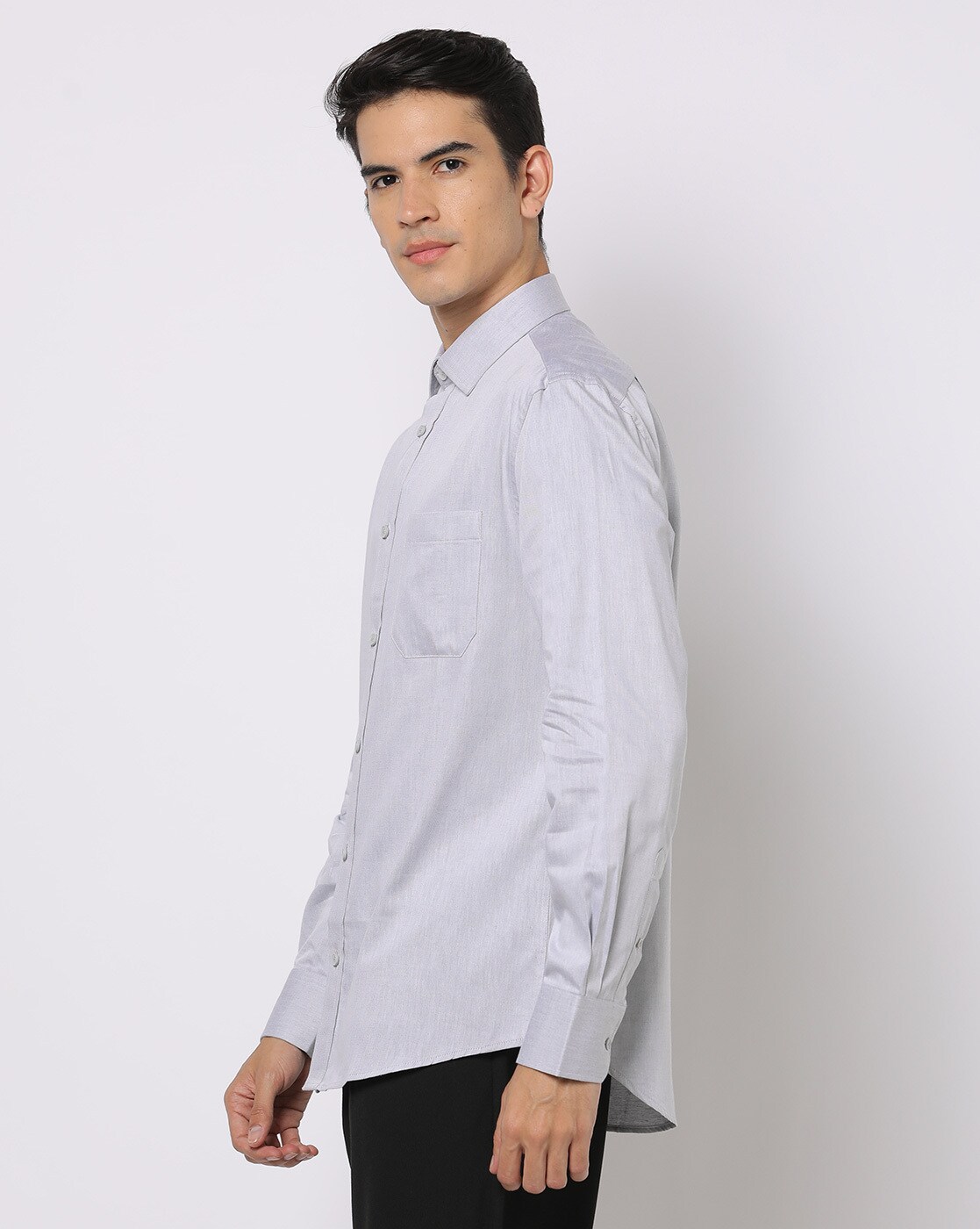 Pure Cotton Plain Spread-Collar Shirt