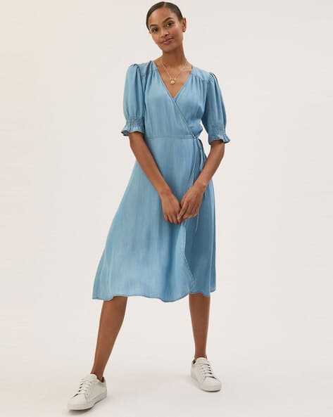 marks and spencer denim dresses Pure Cotton Denim Midi Utility Dress | DENIM | Dresses