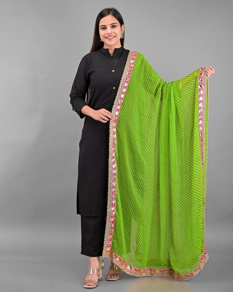 Striped Dupatta with Lace Border Price in India