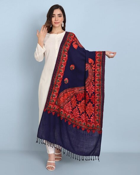 Paisley Embroidered Wool Stole Price in India