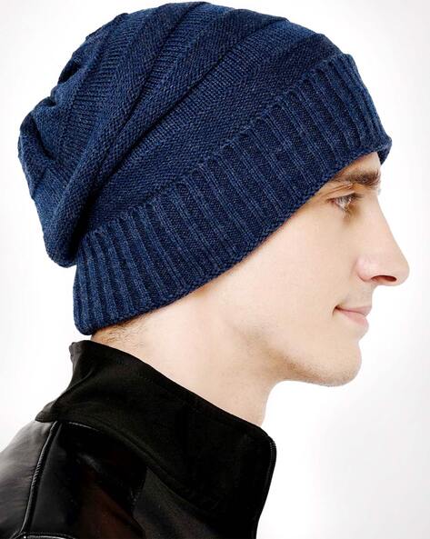 Mens blue store beanie hat