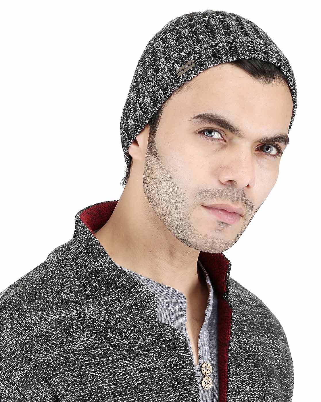 Bharatasya Set of 2 Cotton Beanies For Men (Grey, FS)