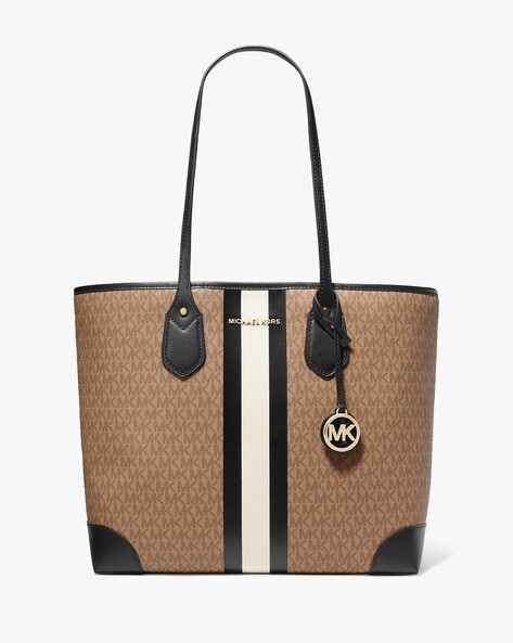 Michael Kors Eva Luggage Brown Large Two-Tone Graphic Logo Tote Bag