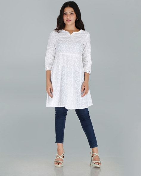 Buy Off White Cotton Printed Anarkali Kurti online | Looksgud.in