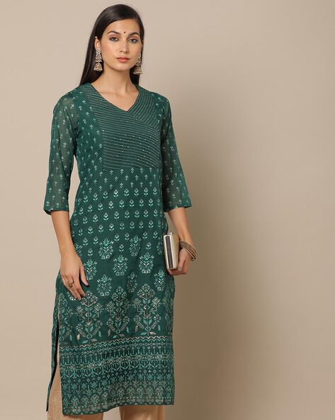 Bottle Green Kurtas for Women by Indie Picks Online | Ajio.com