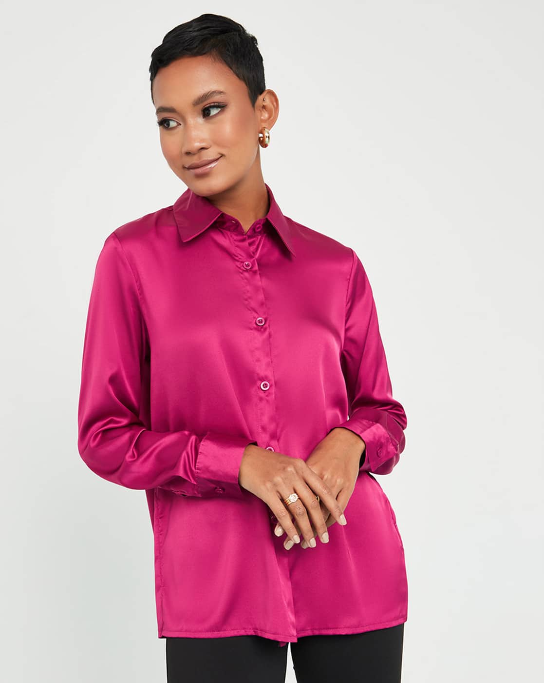 burgundy satin shirt womens