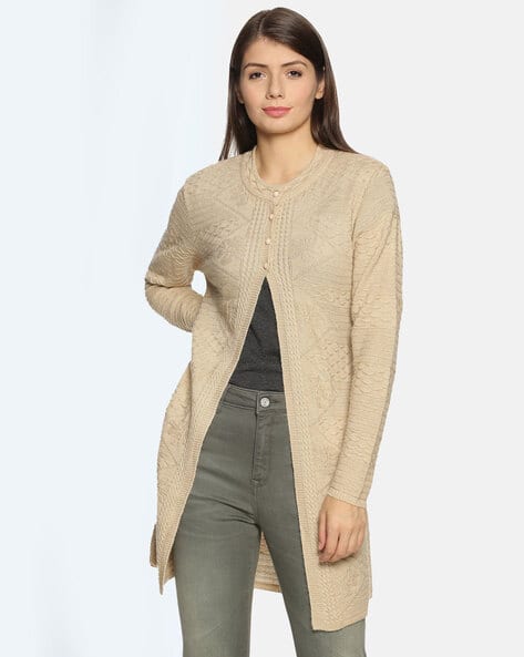 Patterned-Knit Round-Neck Cardigan