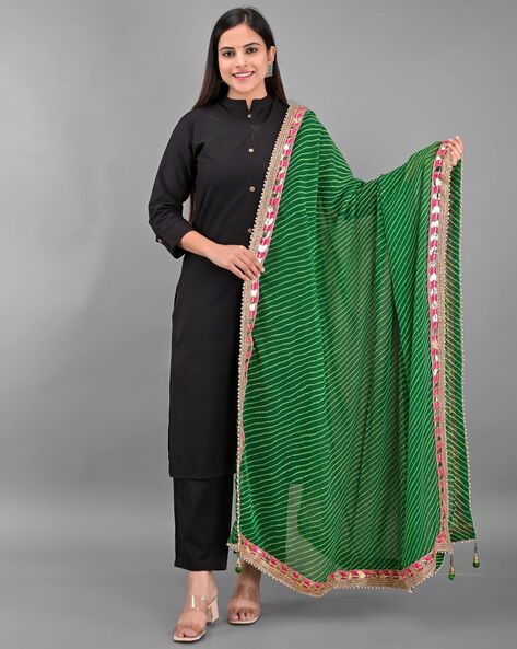 Striped Dupatta with Lace Border Price in India