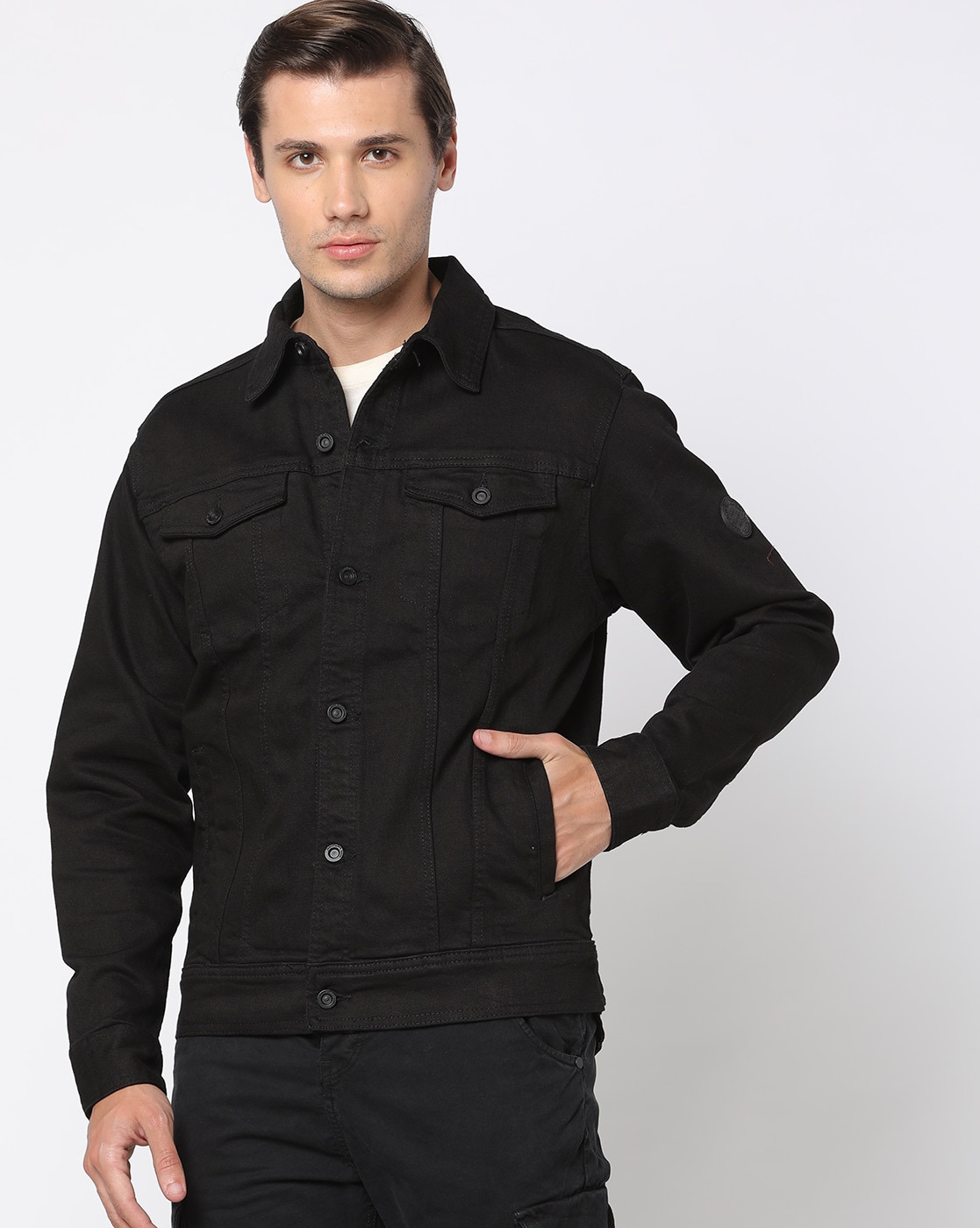 Jet black hot sale denim jacket