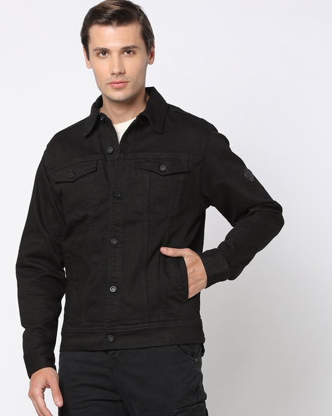 Black muscle fit outlet denim jacket