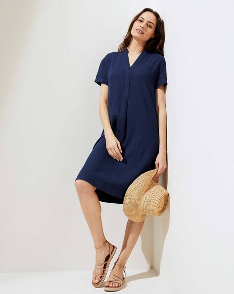 V neck linen shift dress sale