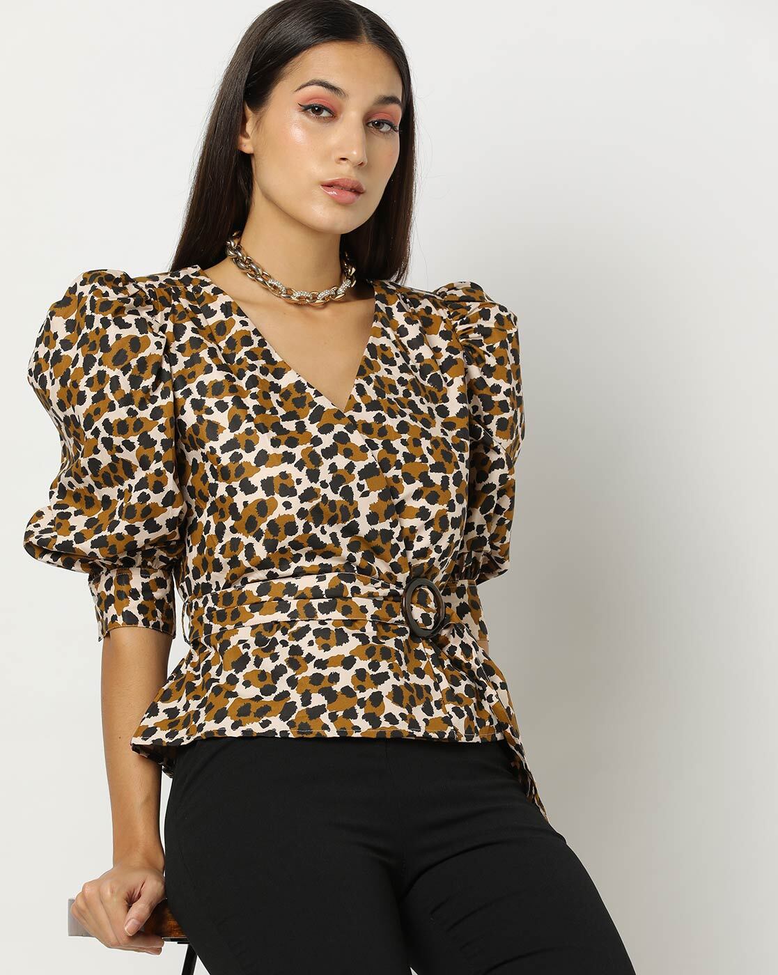 Animal print puff online sleeve top