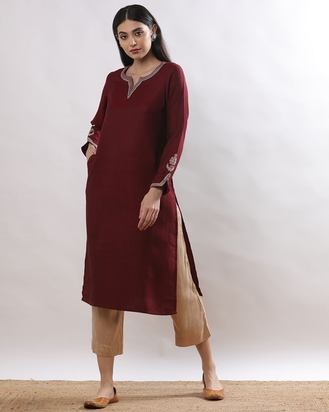 Buy Burgundy Yoke Design Silk Blend Straight Kurta With Salwar & Dupatta  Online at Rs.1583 | Libas