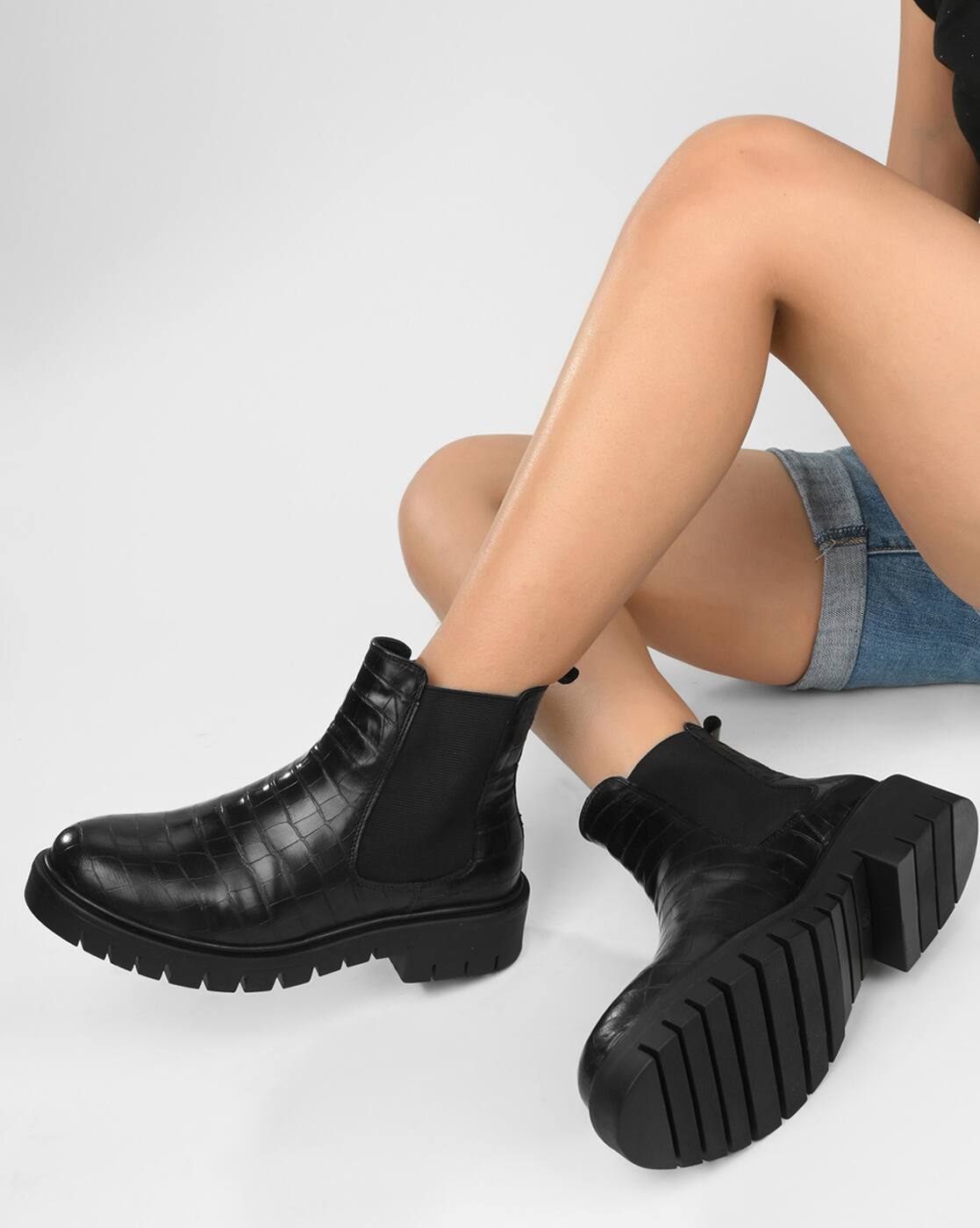 grey/black Boots for Women by ADORLY 