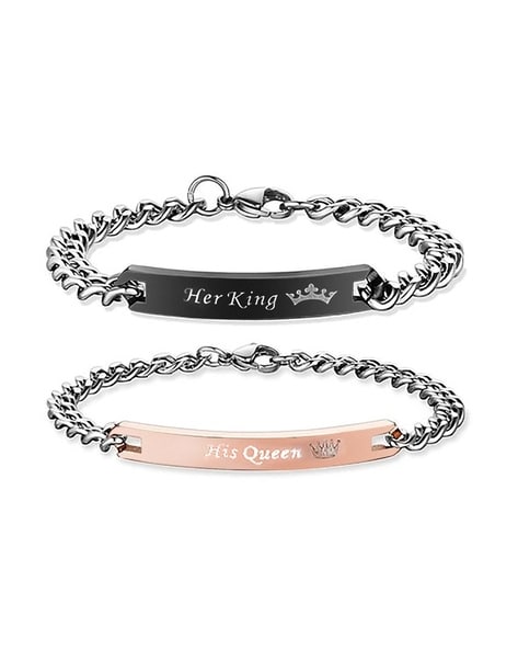 Buy University Trendz 2PCS Her King His Queen Stainless Steel Zircon  Couples Bracelets for Lovers Men and Women-Perfect Valentine's Day,  Anniversary Gift at Amazon.in