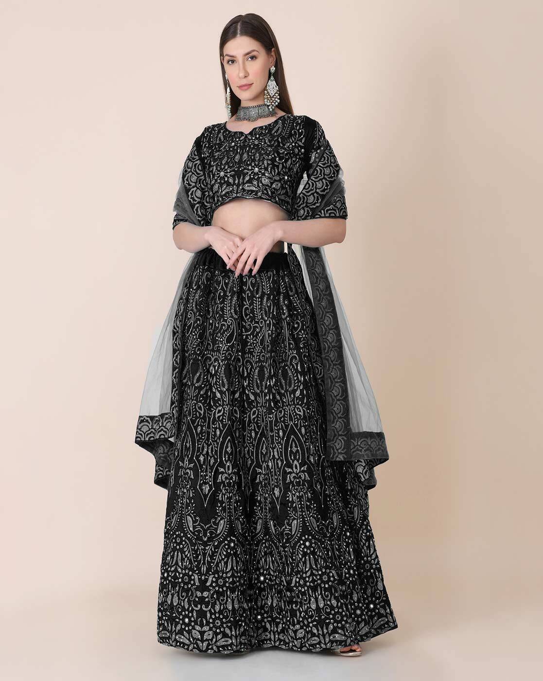 Silk Wedding Lehenga in Black and Grey with Sequence work | Designer lehenga  choli, Indian lehenga, Dress indian style