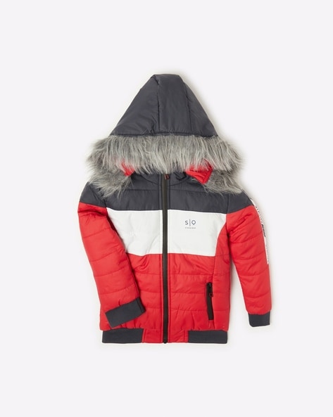 Navy Red Hooded Puffer Jacket