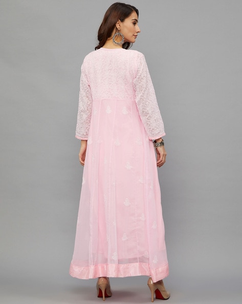 Light pink Lucknowi Embroidered Georgette Anarkali Suit