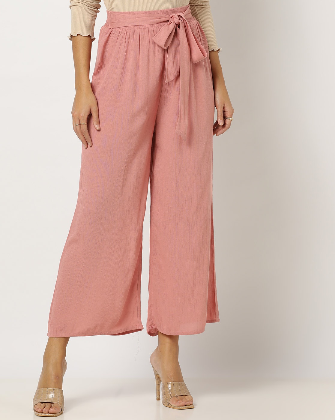Linen Elasticated Straight Fit Pants  Dusty Pink