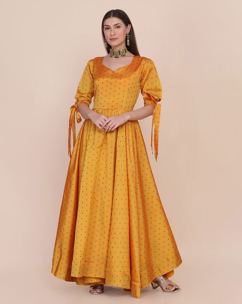 Mustard Colour N F GOWN 020 Heavy Festive Wear Designer Readymade  Collection N F G 641 MUSTARD - The Ethnic World