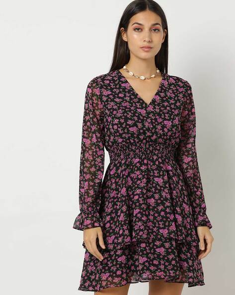 Black and clearance purple floral dress