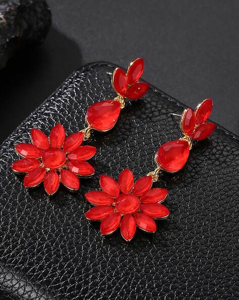 Amazon.com: Romantic Crystal Acrylic Rose Flower Earrings Five Leaves  Exaggerated Round Hoop long Tassel Earring for Women Jewelry (Red) (Black):  Clothing, Shoes & Jewelry