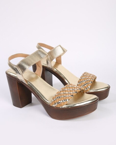 Buy Now Women Rose Gold Striped Kitten Heeled Sandals – Inc5 Shoes