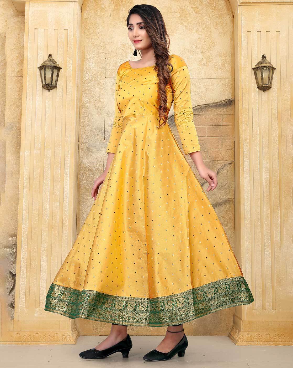 Buy Designer Party Wear Yellow Gown Heavy Sequence Work