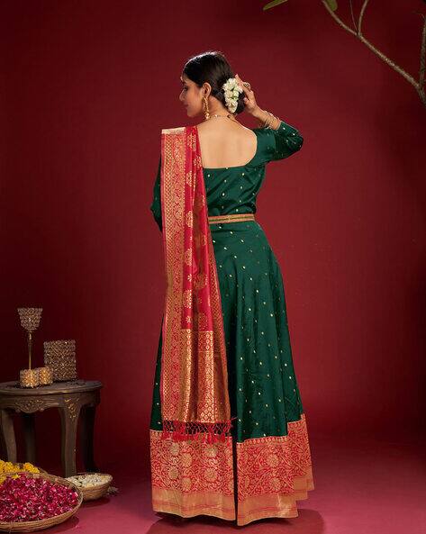 Buy Cherry Red Anakali Lehenga With Dupatta Online - LSTV02771 | Andaaz  Fashion