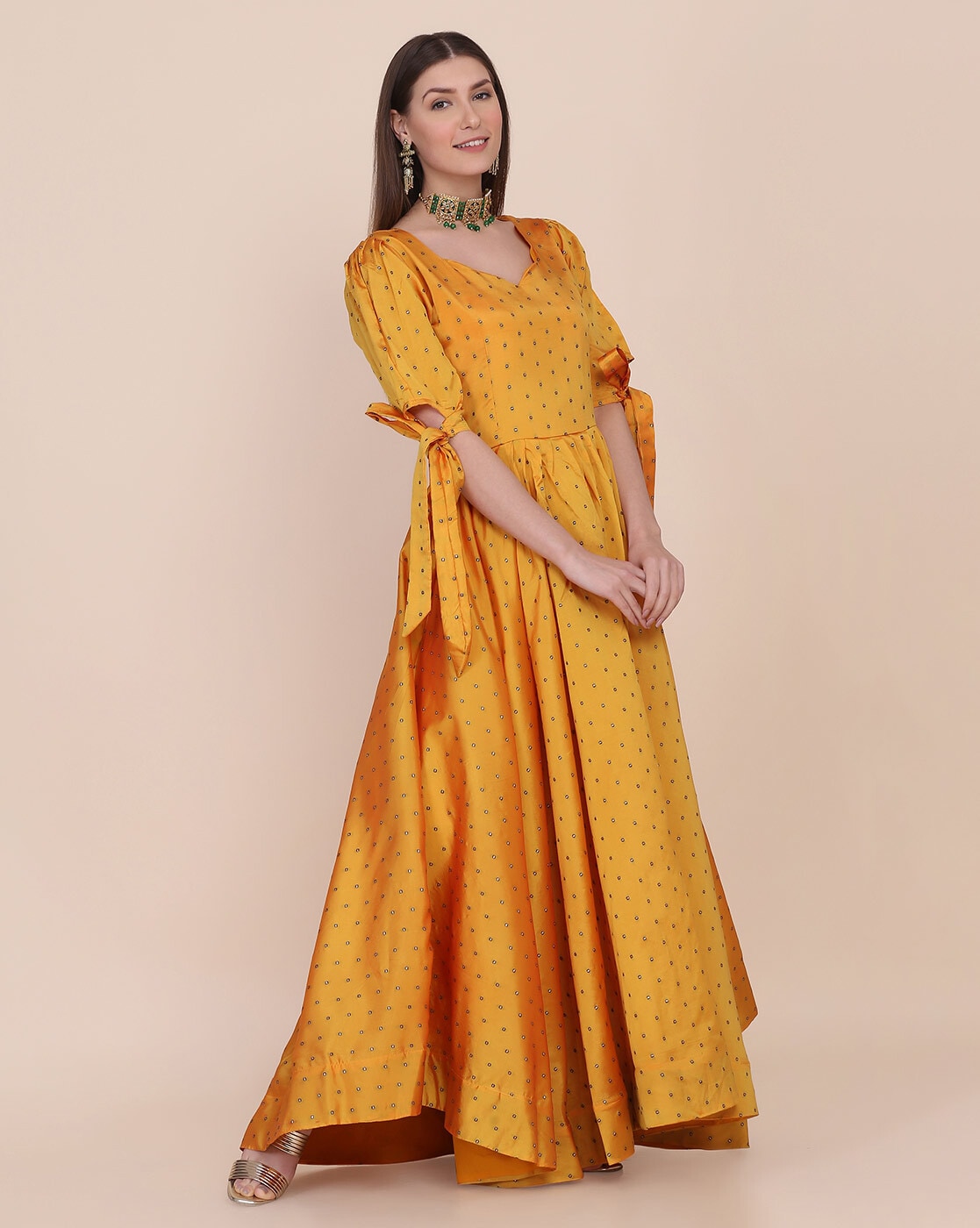 Buy Beautiful Indian Yellow Embroidered Long Flared Gown With Designer  Dupatta, 2 Piece Readymade Silk Gown With Dupatta, Partywear Dresses Online  in India - Etsy