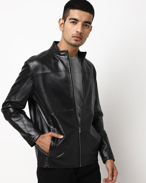 Classic Genuine Leather Jacket in Black for Women