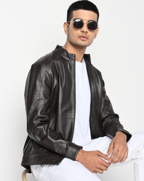 Ajio leather hot sale jackets mens