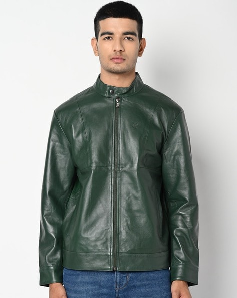 Mens Cleo Green Biker Leather Jacket - NYC Leather Jackets