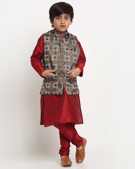 Buy Maroon Art Dupion Jacket Style Kurta (NMK-3395) Online