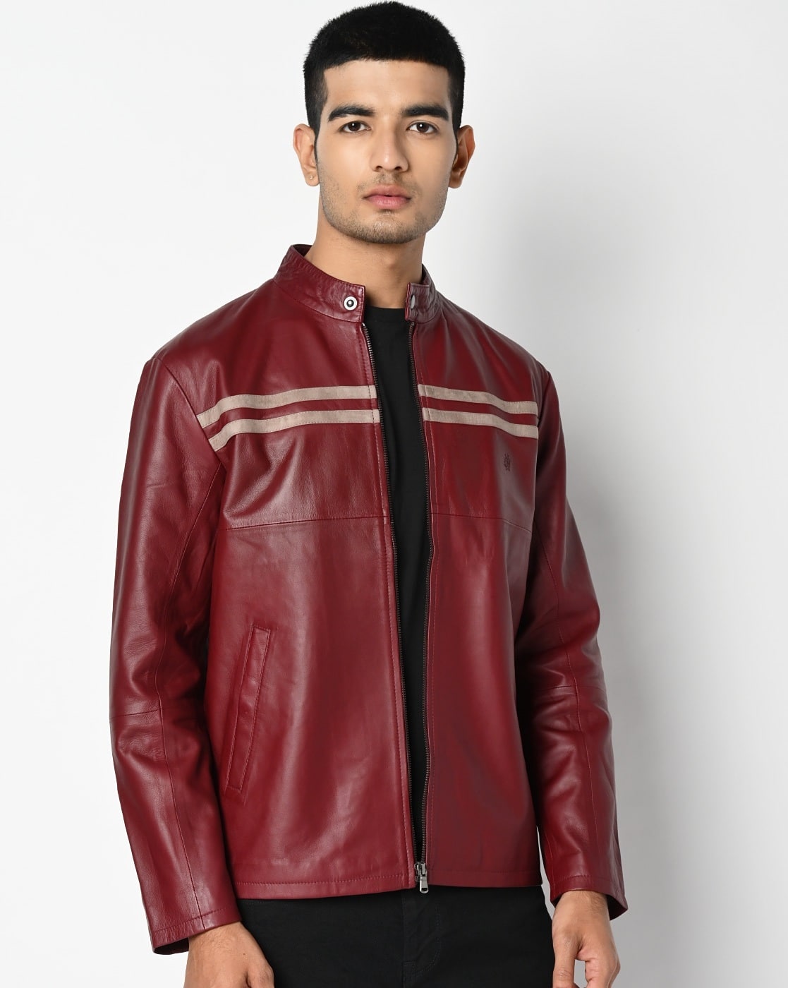 Buy Tortoise Genuine Leather Zip-Front Bik Online | Ajio.com