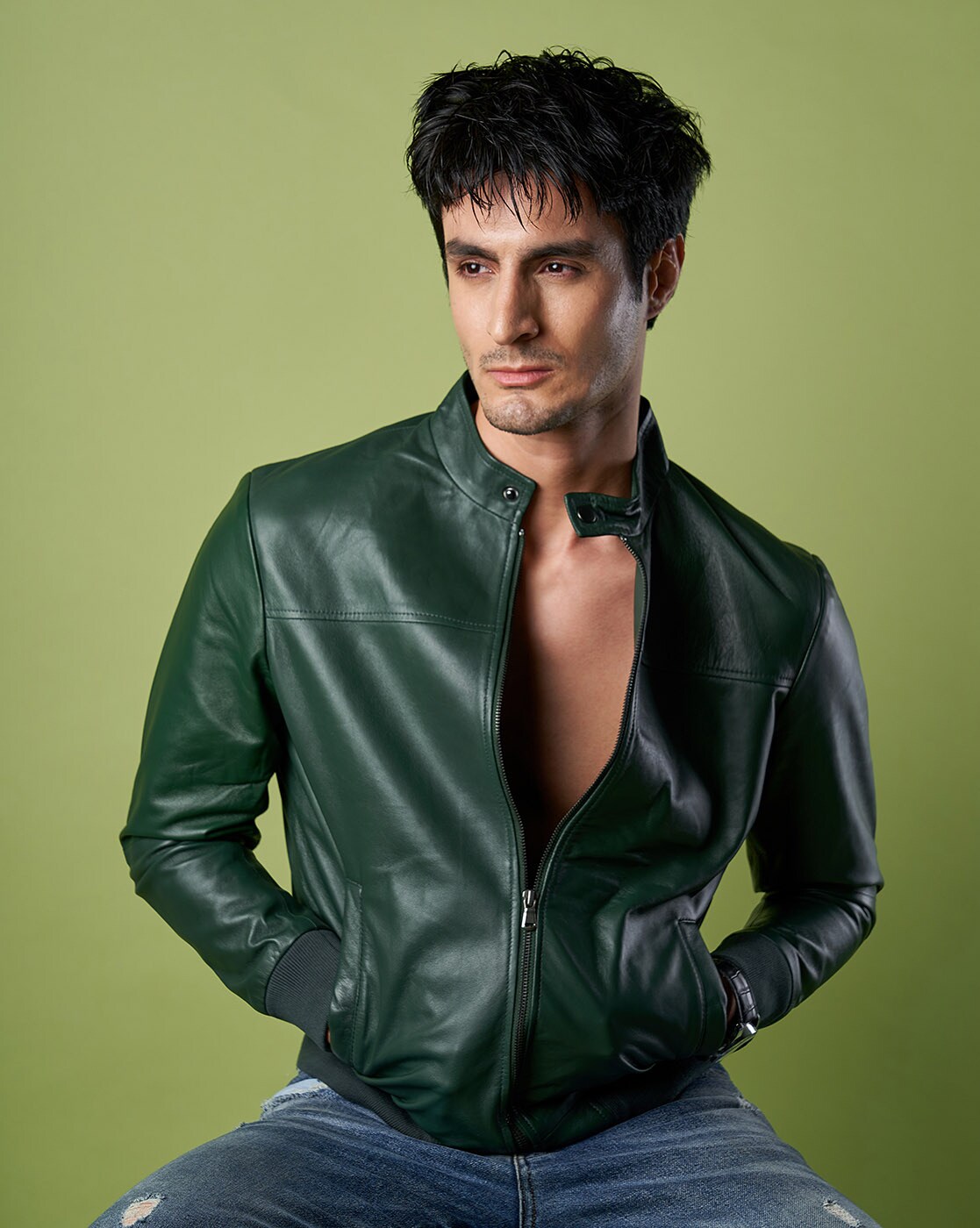 Green Leather Racer Jacket - Green | High quality leather jacket, Racer  jacket, Green leather