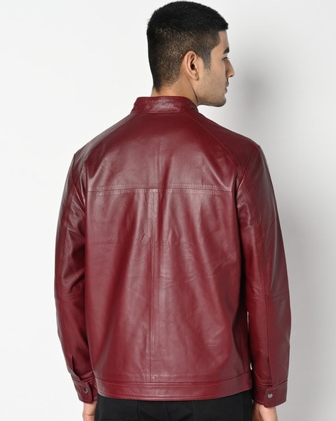 Mens Classic Style Black and Red Leather Jacket