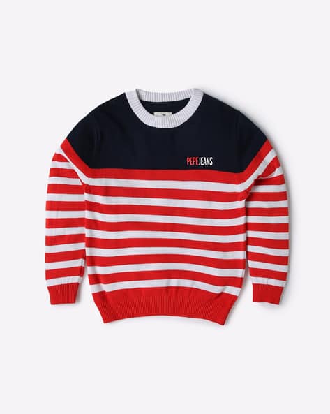 Striped Sweater with Ribbed Hems