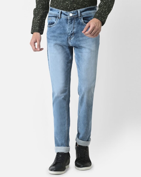 Buy Crimsoune Club Dark Blue Slim Fit Lightly Washed Jeans for Men's Online  @ Tata CLiQ