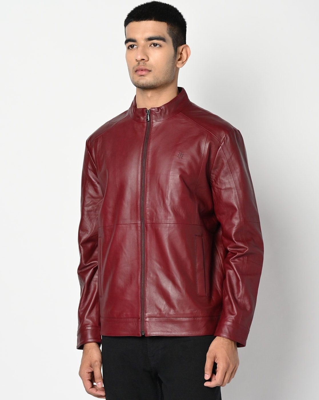 Mens Red Hooded Genuine Leather Jacket