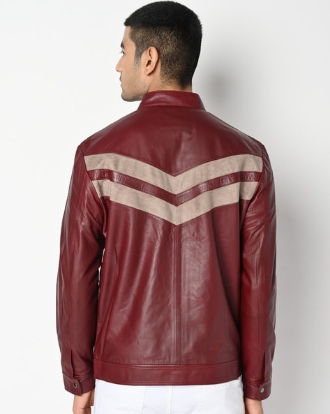 Mens Merrick Red Biker Leather Jacket - NYC Leather Jackets