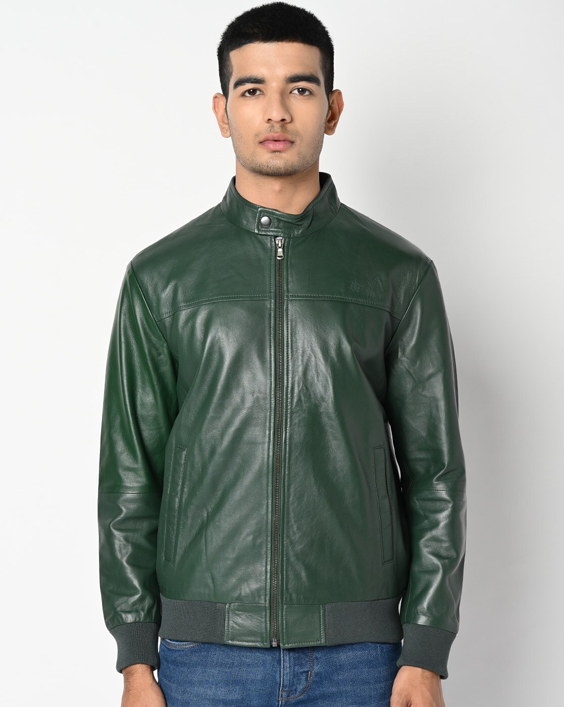 Cooper Army Olive Green Leather MA-1 Bomber Jacket