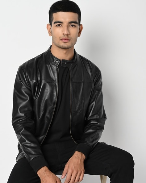 Black Mens Pure Leather Jacket at Best Price in Delhi | Sajid International