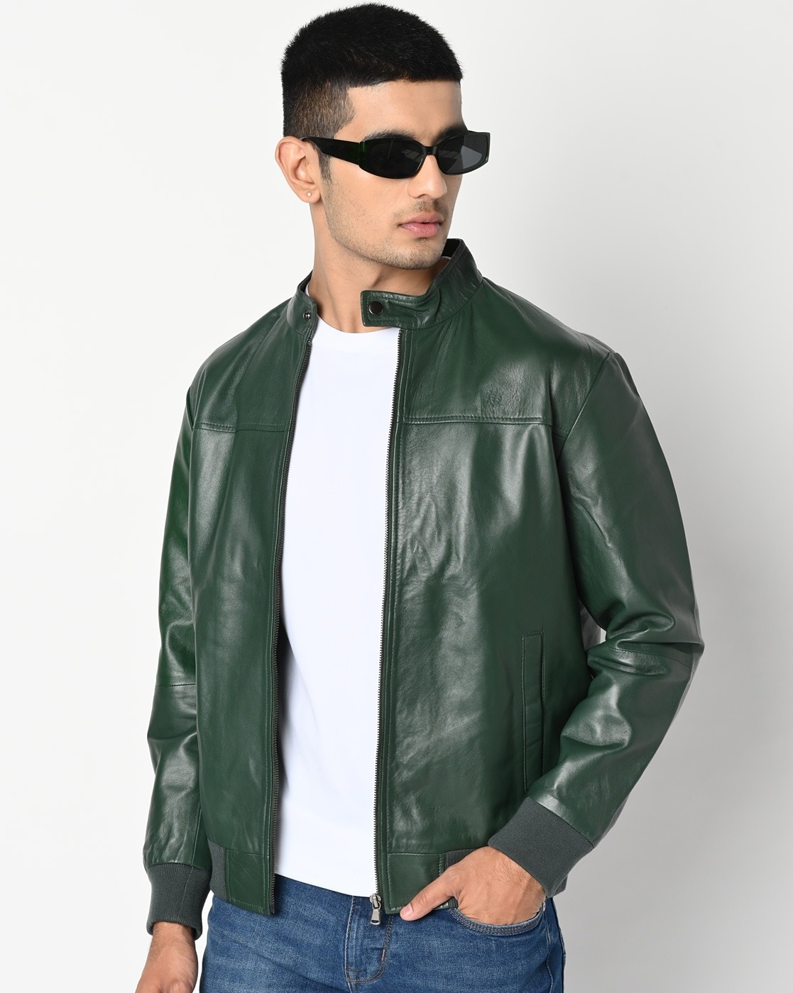 Mens green leather motorcycle jacket best sale