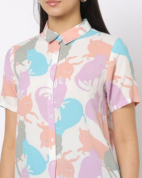 Cat print cheap shirt womens