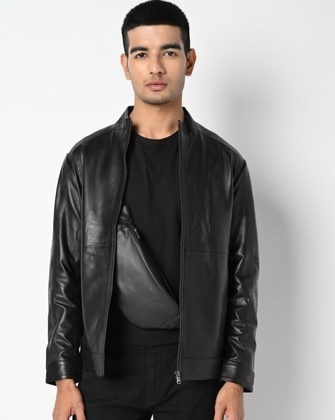 Men's - Leather Moto Biker Jacket in Black | Superdry UK