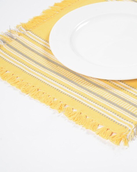 Linen Placemats With store Yellow Borders, Set of 4